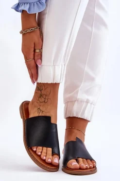 Klapki Damskie Japonki>Evento Damskie Skórzane Klapki Japonki Czarne Amite Czarny