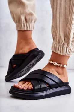 Clearance Boto Damskie Skórzane Klapki La.Fi Czarne Silla