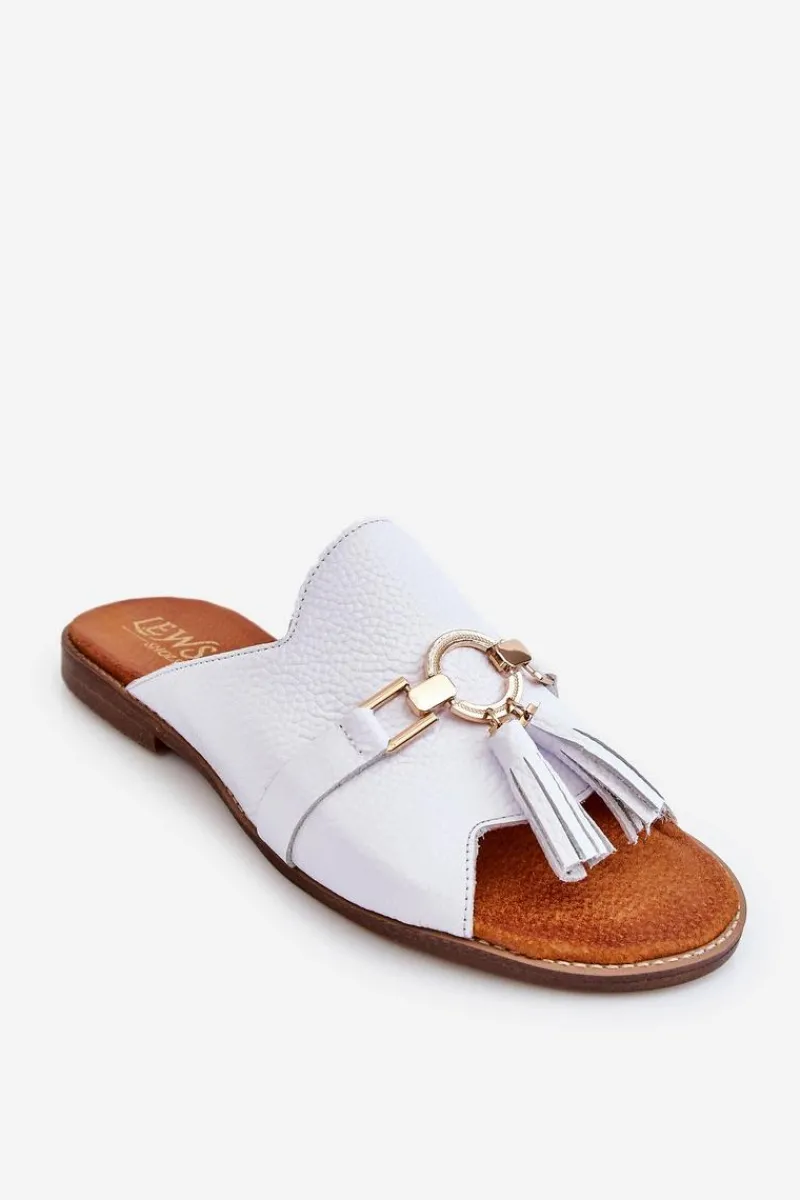 Klapki Damskie Klasyczne>Boto Damskie Skórzane Klapki Lewski Shoes 3226 Białe