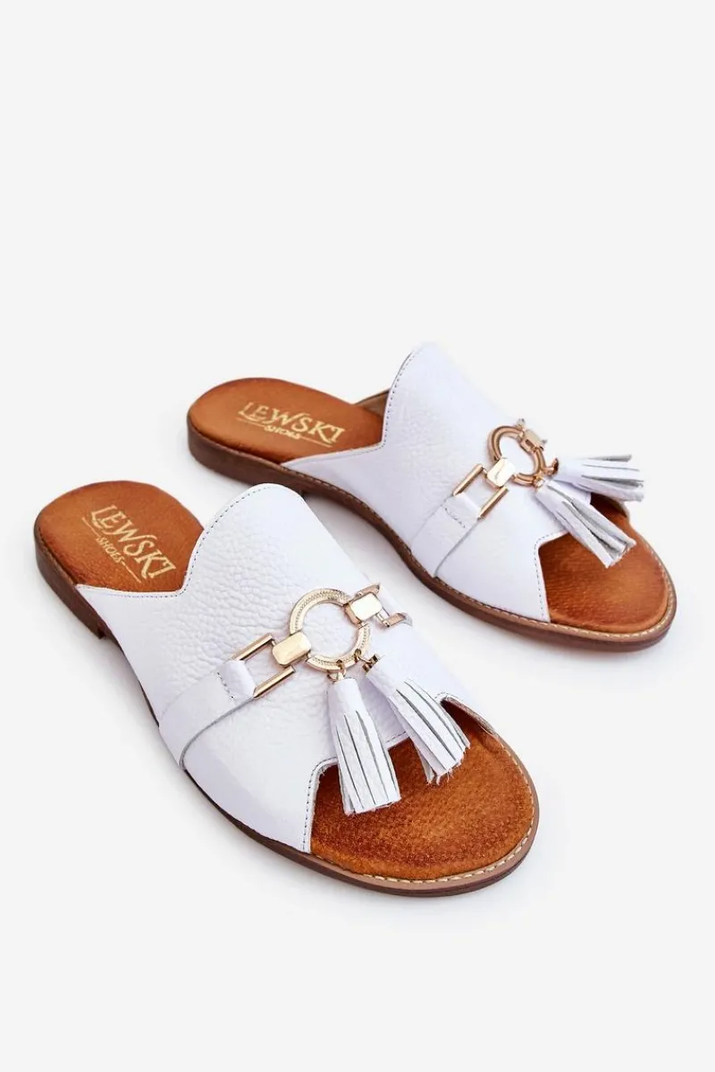 Klapki Damskie Klasyczne>Boto Damskie Skórzane Klapki Lewski Shoes 3226 Białe