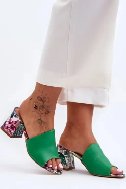 Boto Damskie Skórzane Klapki Na Obcasie Lewski Shoes 3209/K Zielone