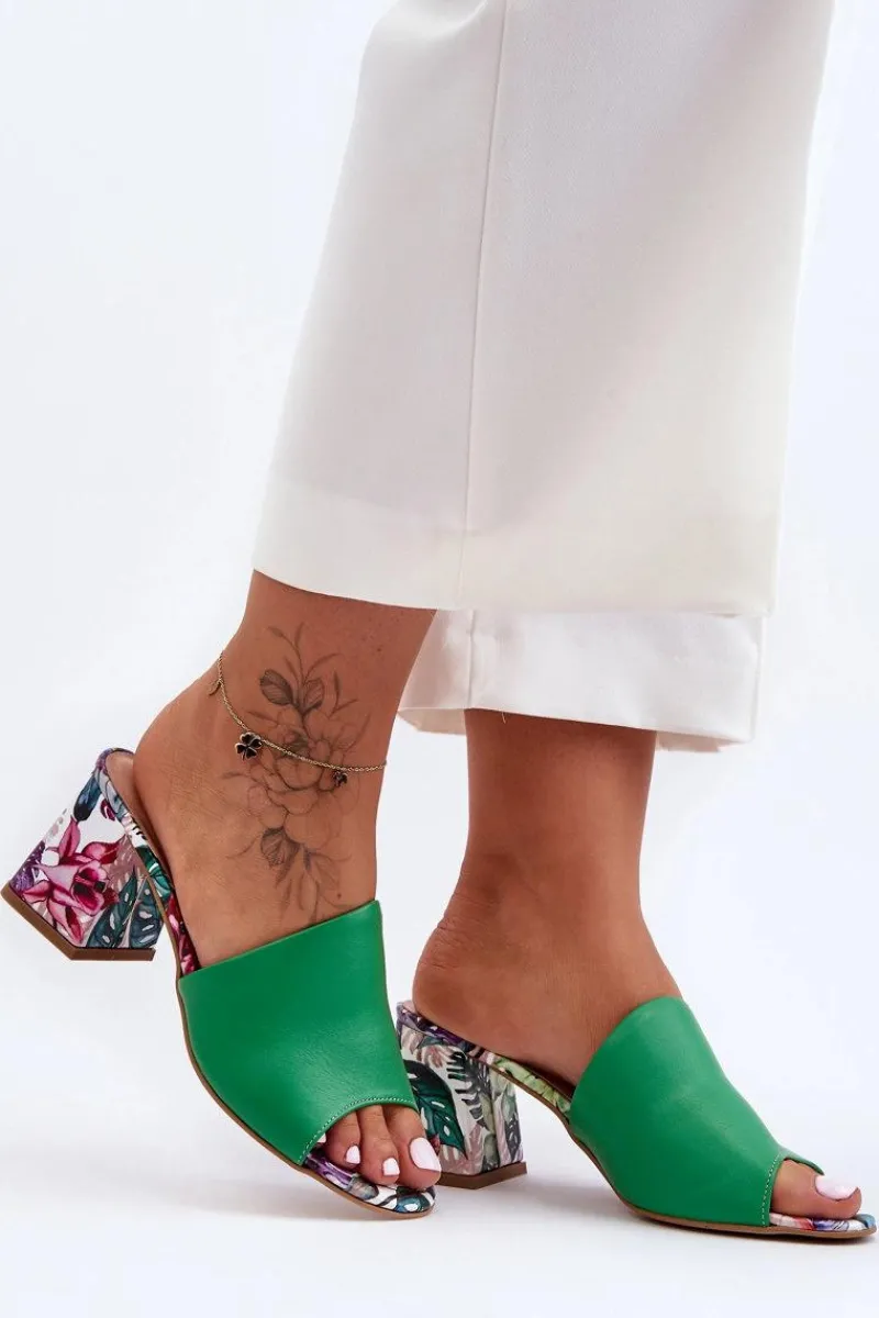 Boto Damskie Skórzane Klapki Na Obcasie Lewski Shoes 3209/K Zielone