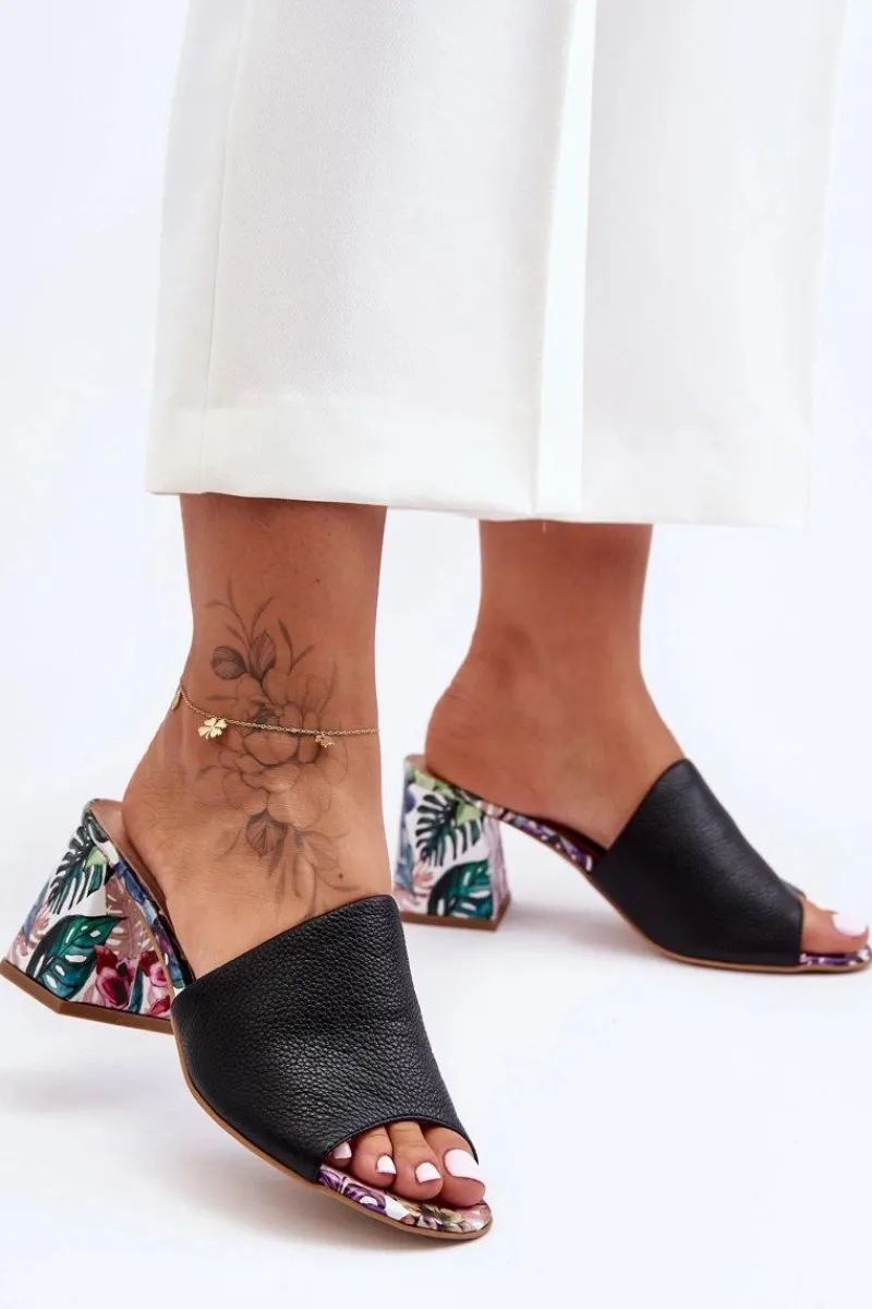 Klapki Na Obcasie|Klapki Damskie Klasyczne>Boto Damskie Skórzane Klapki Na Obcasie Lewski Shoes 3209/K Czarne Czarny