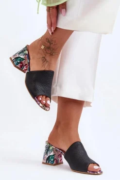 Klapki Na Obcasie|Klapki Damskie Klasyczne>Boto Damskie Skórzane Klapki Na Obcasie Lewski Shoes 3209/K Czarne Czarny