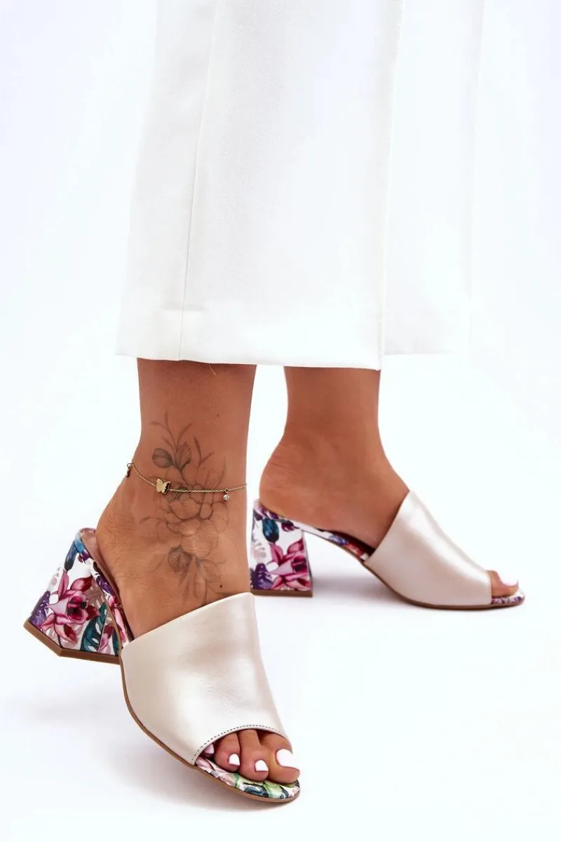 Klapki Na Obcasie|Klapki Damskie Klasyczne>Boto Damskie Skórzane Klapki Na Obcasie Lewski Shoes 3209/K Perłowe Beżowe