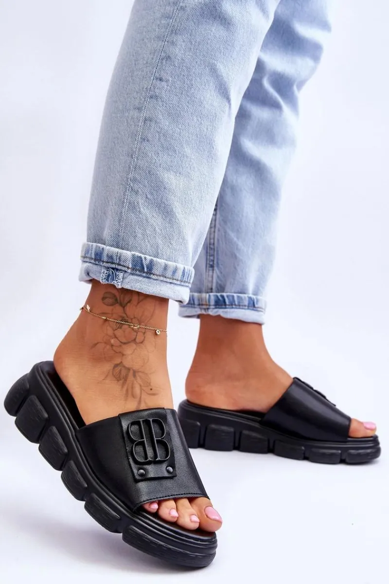 Klapki Na Platformie>Buty damskie Vinceza Damskie Skórzane Klapki Na Platformie Z Ozdobą Czarne Monroe