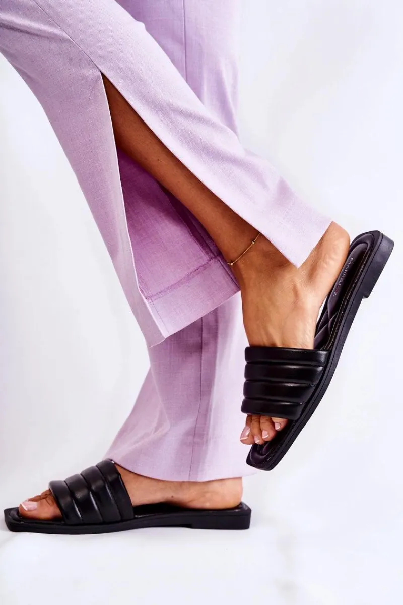 Best Boto Damskie Skórzane Klapki Z Pikowaniem Czarne Raula