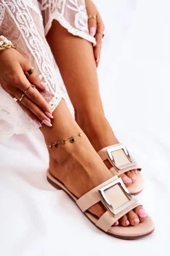 Klapki Damskie Klasyczne>Boto Damskie Skórzane Klapki Z Ozdobą Nude Roysa