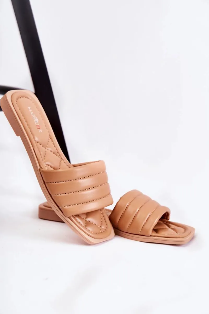 Klapki Damskie Klasyczne>Boto Damskie Skórzane Klapki Z Pikowaniem Ciemnobeżowe Raula