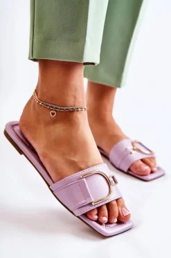 New Boto Damskie Skórzane Klasyczne Klapki Z Ozdobą Fioletowe Shilla Fioletowy