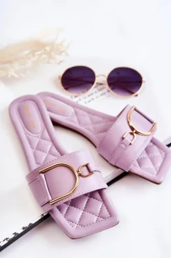 New Boto Damskie Skórzane Klasyczne Klapki Z Ozdobą Fioletowe Shilla Fioletowy