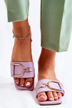 New Boto Damskie Skórzane Klasyczne Klapki Z Ozdobą Fioletowe Shilla Fioletowy