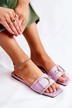 New Boto Damskie Skórzane Klasyczne Klapki Z Ozdobą Fioletowe Shilla Fioletowy