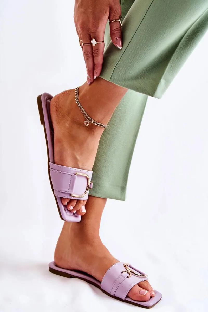 New Boto Damskie Skórzane Klasyczne Klapki Z Ozdobą Fioletowe Shilla Fioletowy