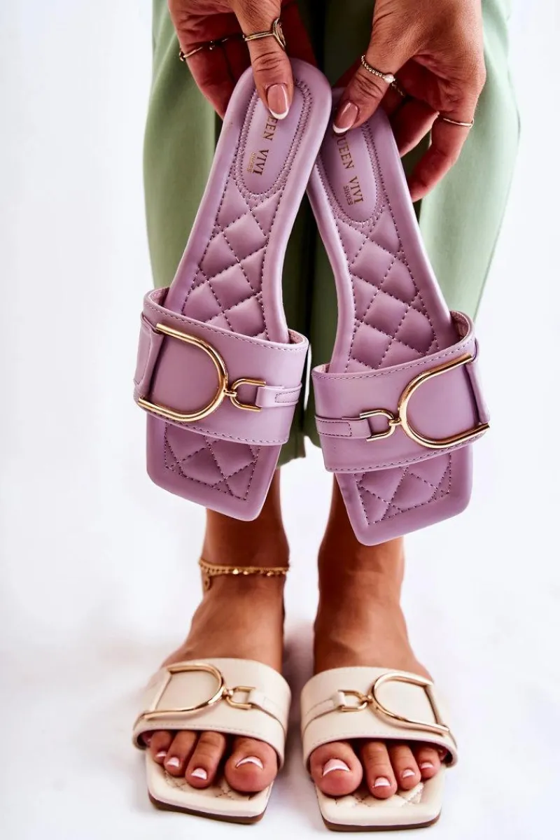 New Boto Damskie Skórzane Klasyczne Klapki Z Ozdobą Fioletowe Shilla Fioletowy