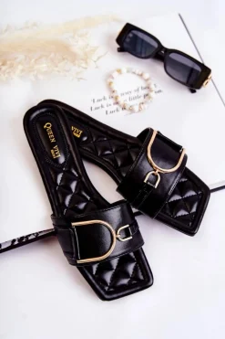 Online Boto Damskie Skórzane Klasyczne Klapki Z Ozdobą Czarne Shilla