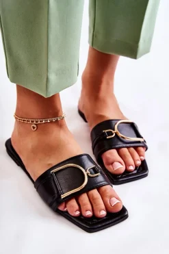 Online Boto Damskie Skórzane Klasyczne Klapki Z Ozdobą Czarne Shilla