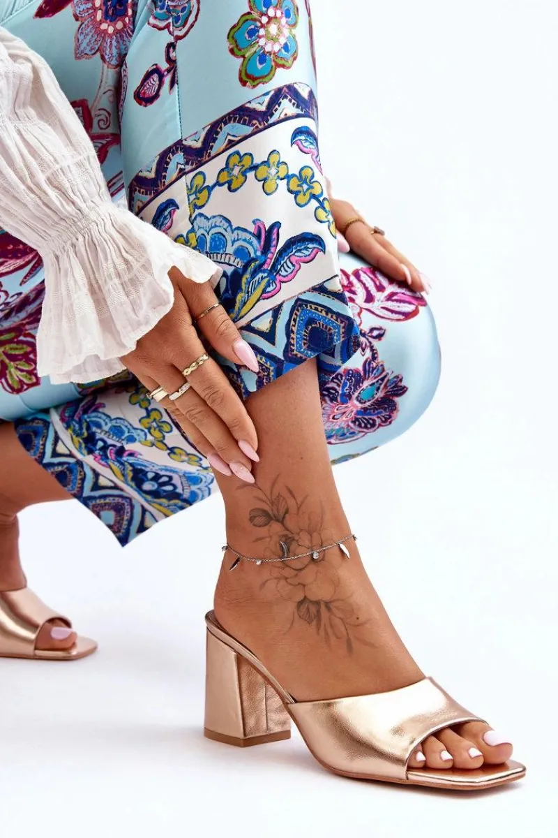 Sale Damskie Skórzane Klasyczne Klapki Różowe Złoto Loara Damskie Klapki Na Obcasie|Klapki Damskie Klasyczne