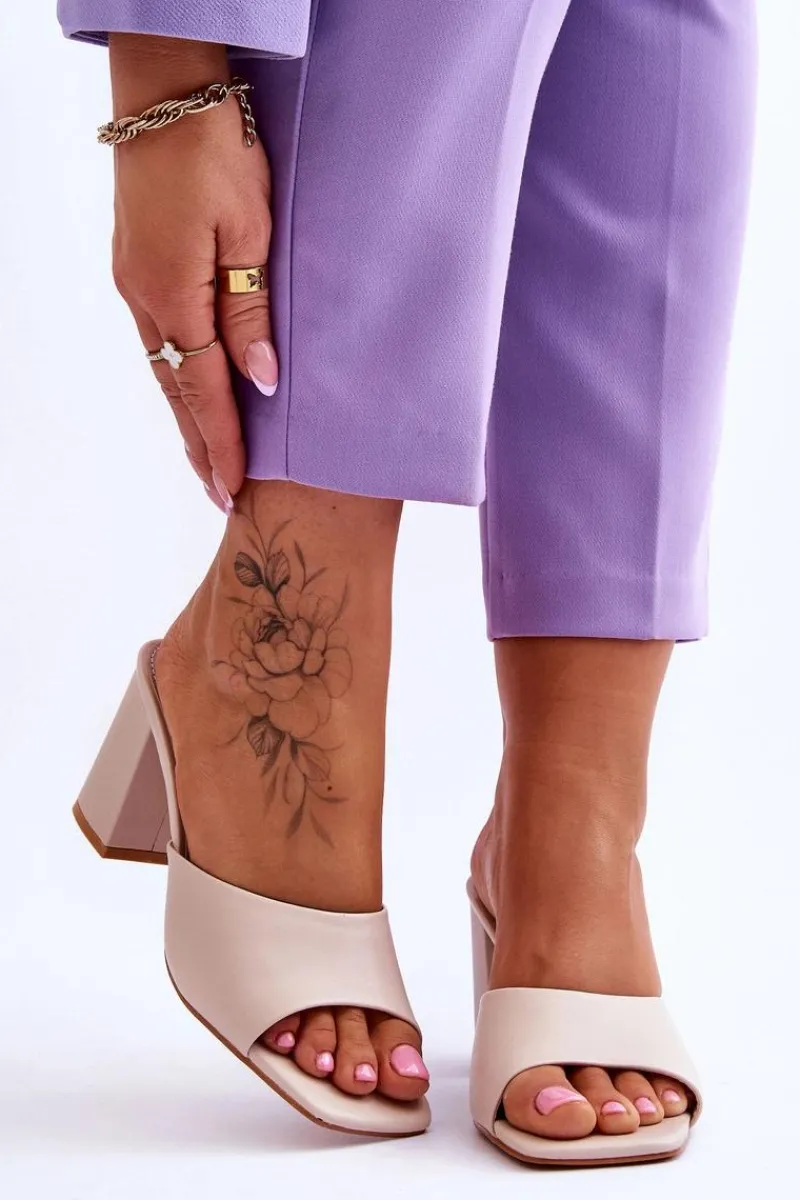 Klapki Na Obcasie|Klapki Damskie Klasyczne>Boto Damskie Skórzane Klasyczne Klapki Beżowe Loara