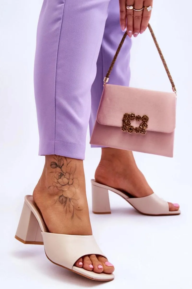 Klapki Na Obcasie|Klapki Damskie Klasyczne>Boto Damskie Skórzane Klasyczne Klapki Beżowe Loara