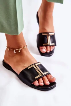 Klapki Damskie Klasyczne>Boto Damskie Skórzane Klasyczne Klapki Z Ozdobą Czarne Maren