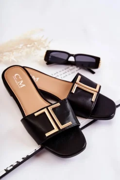 Klapki Damskie Klasyczne>Boto Damskie Skórzane Klasyczne Klapki Z Ozdobą Czarne Maren