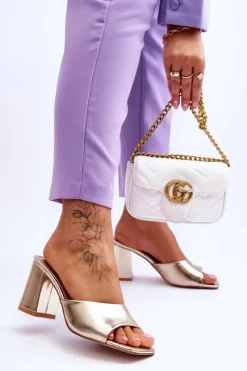 Hot Boto Damskie Skórzane Klasyczne Klapki Złote Loara