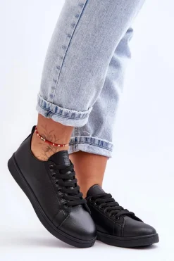 Best Evento Damskie Skórzane Klasyczne Trampki Czarne Unlimited