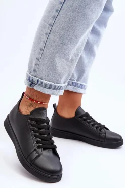 Best Evento Damskie Skórzane Klasyczne Trampki Czarne Unlimited