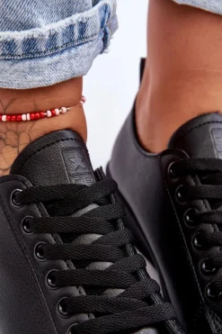 Best Evento Damskie Skórzane Klasyczne Trampki Czarne Unlimited