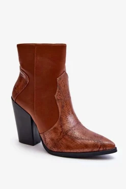 Best Damskie Skórzane Kowbojki Botki Brązowe Fiorene Damskie Botki Na Słupku|Botki Na Obcasie