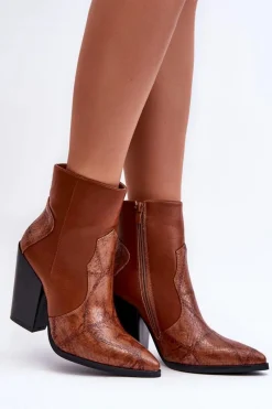 Best Damskie Skórzane Kowbojki Botki Brązowe Fiorene Damskie Botki Na Słupku|Botki Na Obcasie