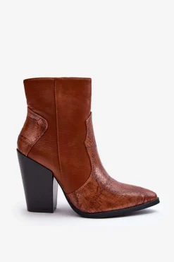 Best Damskie Skórzane Kowbojki Botki Brązowe Fiorene Damskie Botki Na Słupku|Botki Na Obcasie