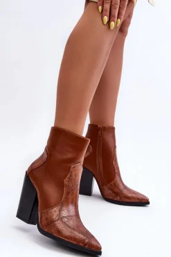 Best Damskie Skórzane Kowbojki Botki Brązowe Fiorene Damskie Botki Na Słupku|Botki Na Obcasie