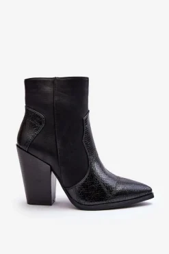 Hot Boto Damskie Skórzane Kowbojki Botki Czarne Fiorene