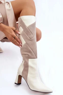 Kozaki Przed Kolano|Kozaki Na Obcasie>Maciejka Damskie Skórzane Kozaki Do Kolan 05784-22 Jasnobeżowe