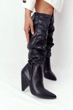 Online Boto Damskie Skórzane Kozaki Lu Boo Czarne
