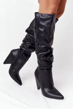 Online Boto Damskie Skórzane Kozaki Lu Boo Czarne