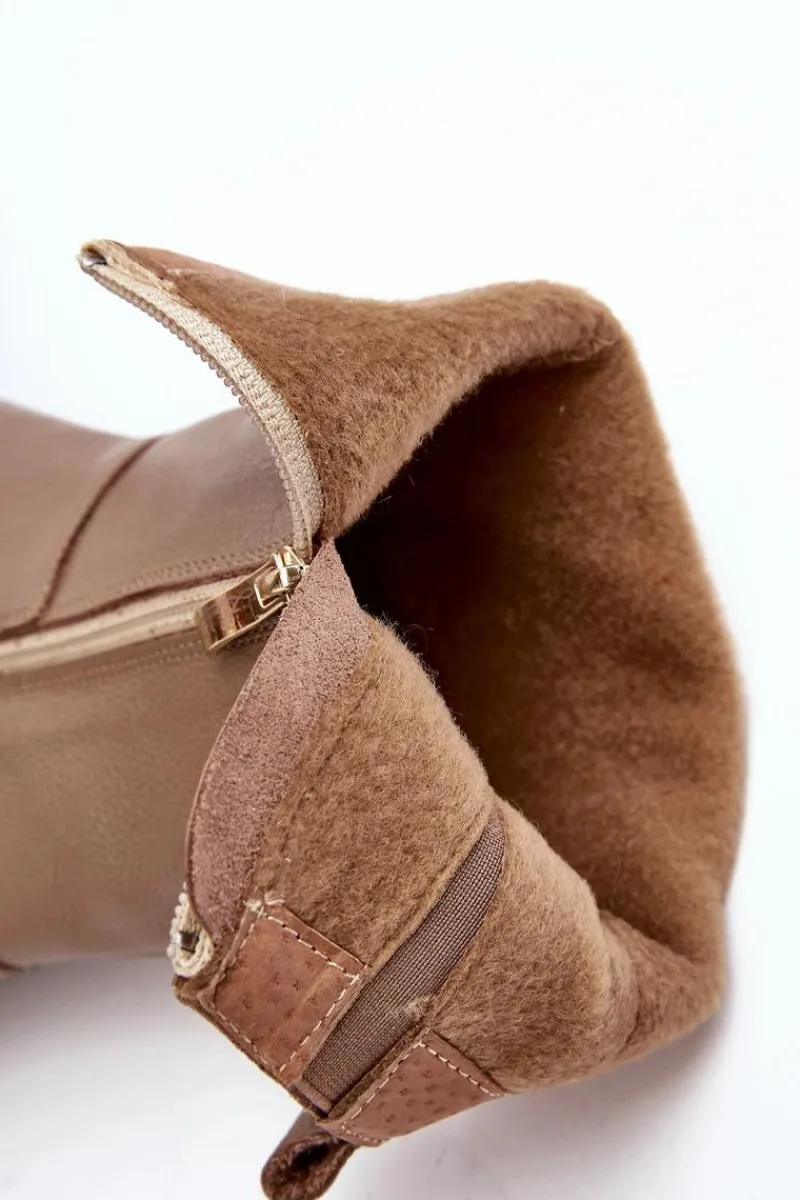 Kozaki Wiosenne|Kozaki Przed Kolano>Boto Damskie Skórzane Kozaki Na Masywnym Słupku Ciemnobeżowe Lemar Odennia