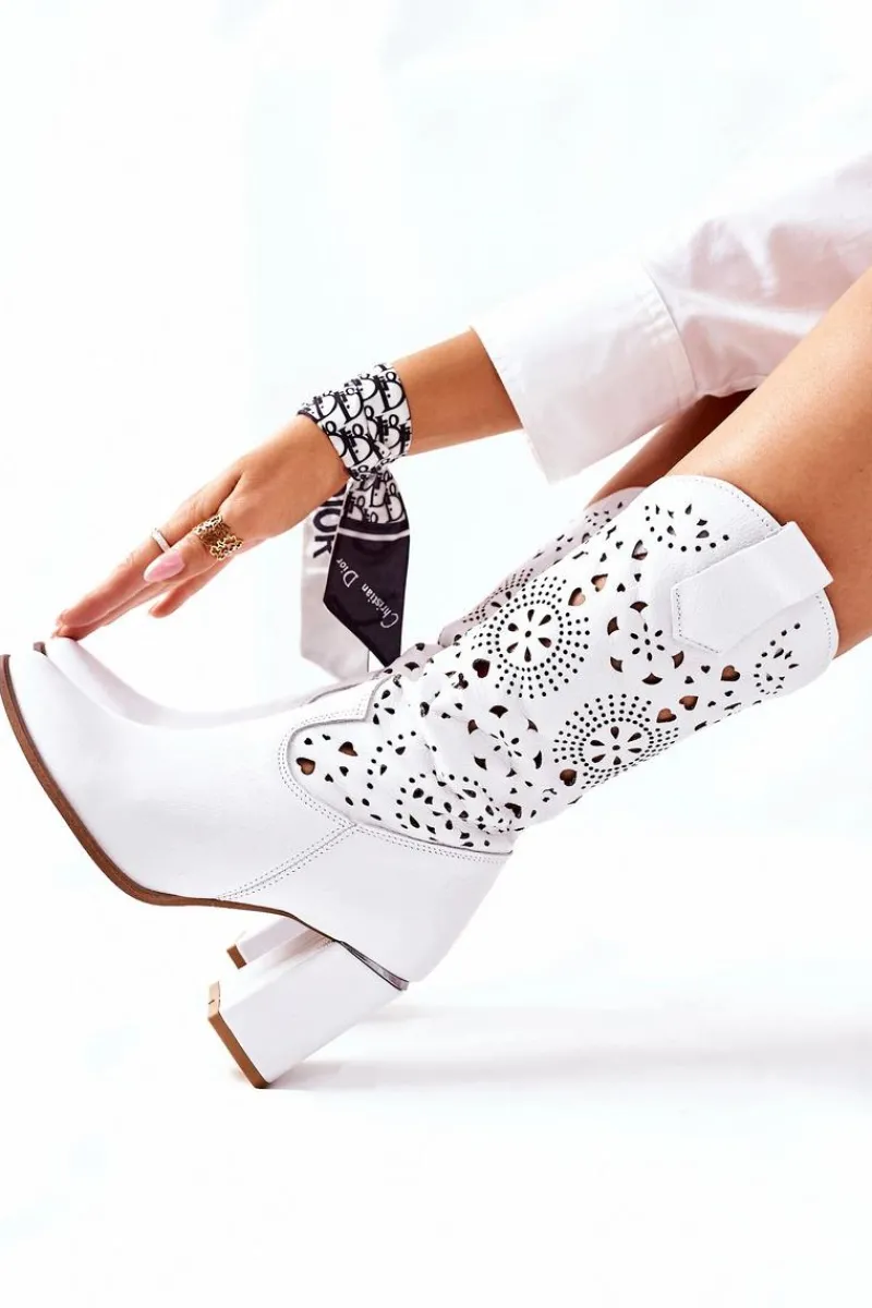 Discount Damskie Skórzane Kozaki na Słupku Białe Lewski 2923 Pick Me Up Damskie Kozaki Wiosenne|Kozaki Przed Kolano