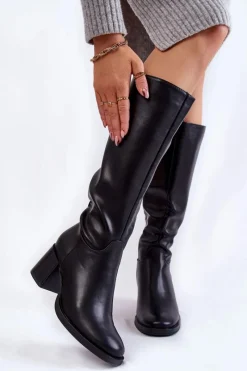 Clearance Damskie Skórzane Kozaki Na Słupku Czarne Bremo Damskie Kozaki Przed Kolano|Kozaki Na Obcasie