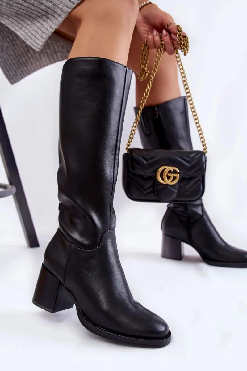 Clearance Damskie Skórzane Kozaki Na Słupku Czarne Bremo Damskie Kozaki Przed Kolano|Kozaki Na Obcasie