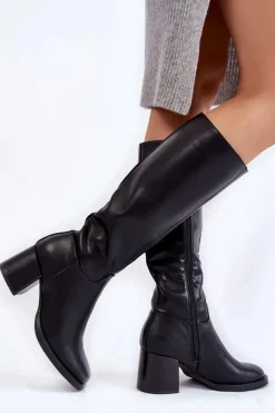 Clearance Damskie Skórzane Kozaki Na Słupku Czarne Bremo Damskie Kozaki Przed Kolano|Kozaki Na Obcasie
