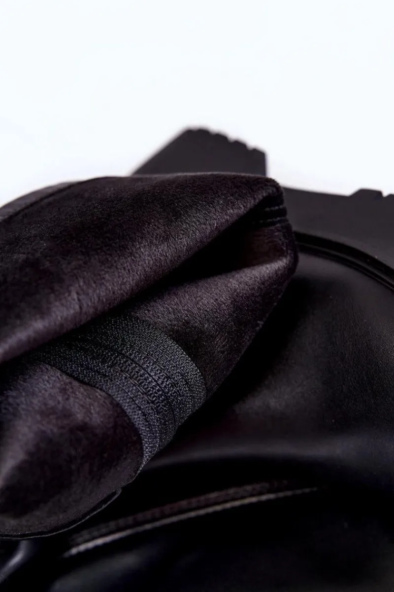 Online Damskie Skórzane Kozaki Na Platformie Czarne Aretha Damskie Kozaki Płaskie|Kozaki Przed Kolano