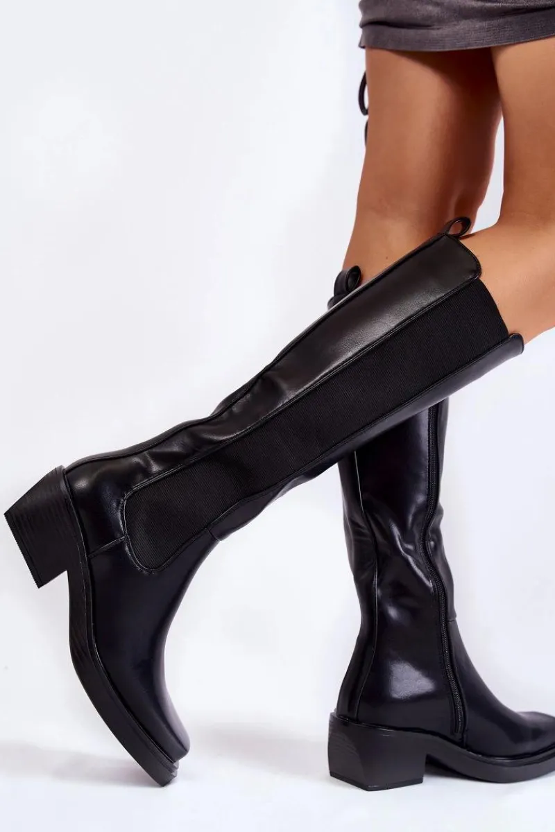 Kozaki Wiosenne|Kozaki Płaskie>Boto Damskie Skórzane Kozaki Oficerki Czarne Larsen