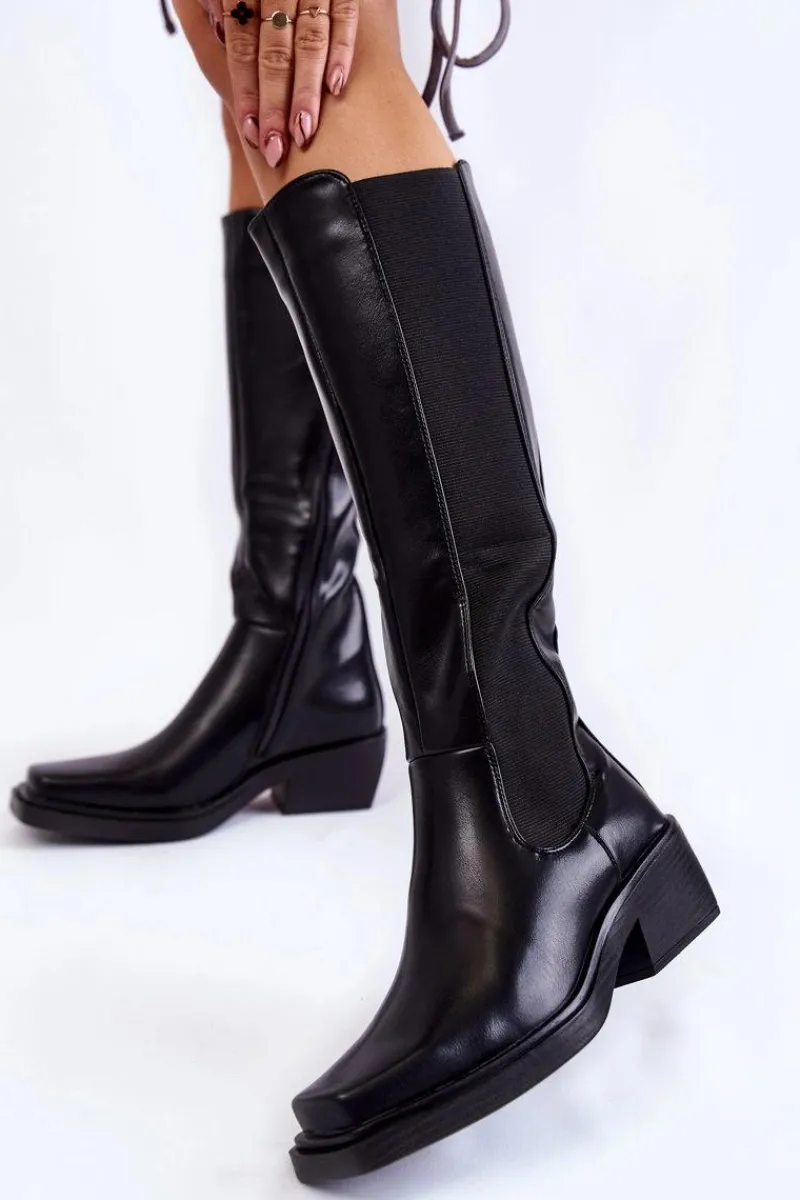 Kozaki Wiosenne|Kozaki Płaskie>Boto Damskie Skórzane Kozaki Oficerki Czarne Larsen