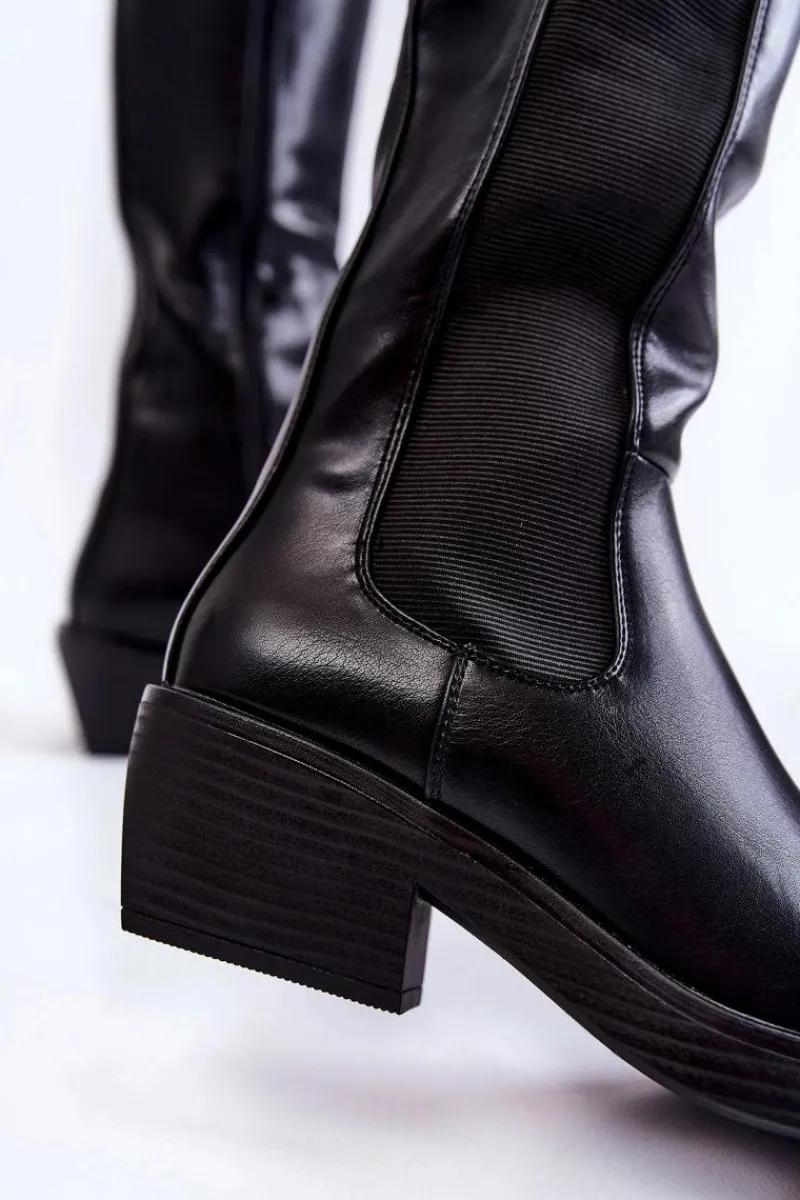 Kozaki Wiosenne|Kozaki Płaskie>Boto Damskie Skórzane Kozaki Oficerki Czarne Larsen