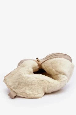 Hot Damskie Skórzane Kozaki Z Wełną 70121 Beżowe Damskie Kozaki Ocieplane|Kozaki Na Koturnie