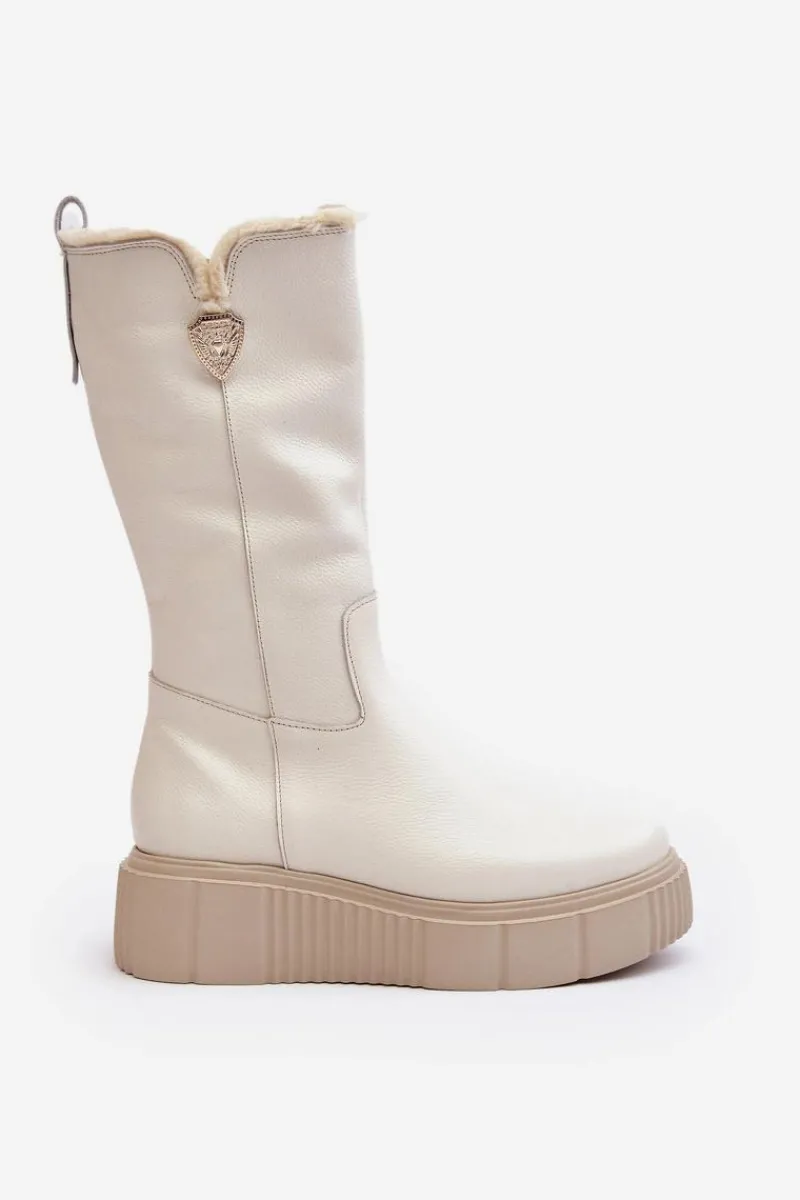 Kozaki Na Koturnie|Kozaki Przed Kolano>Zazoo Damskie Skórzane Kozaki Z Wełną Kremowe Bayla