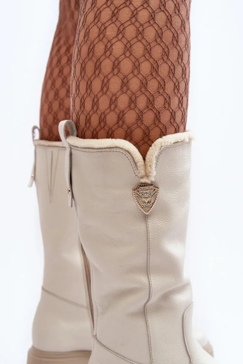 Kozaki Na Koturnie|Kozaki Przed Kolano>Zazoo Damskie Skórzane Kozaki Z Wełną Kremowe Bayla